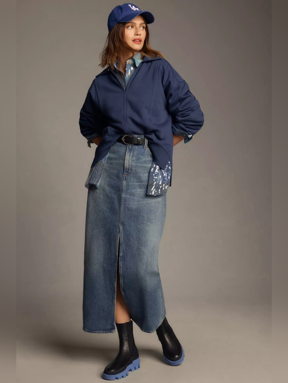 Anthropologie x Pilcro Navy Blue V-nexk Johnny Collared Pullover Sporty Sweater